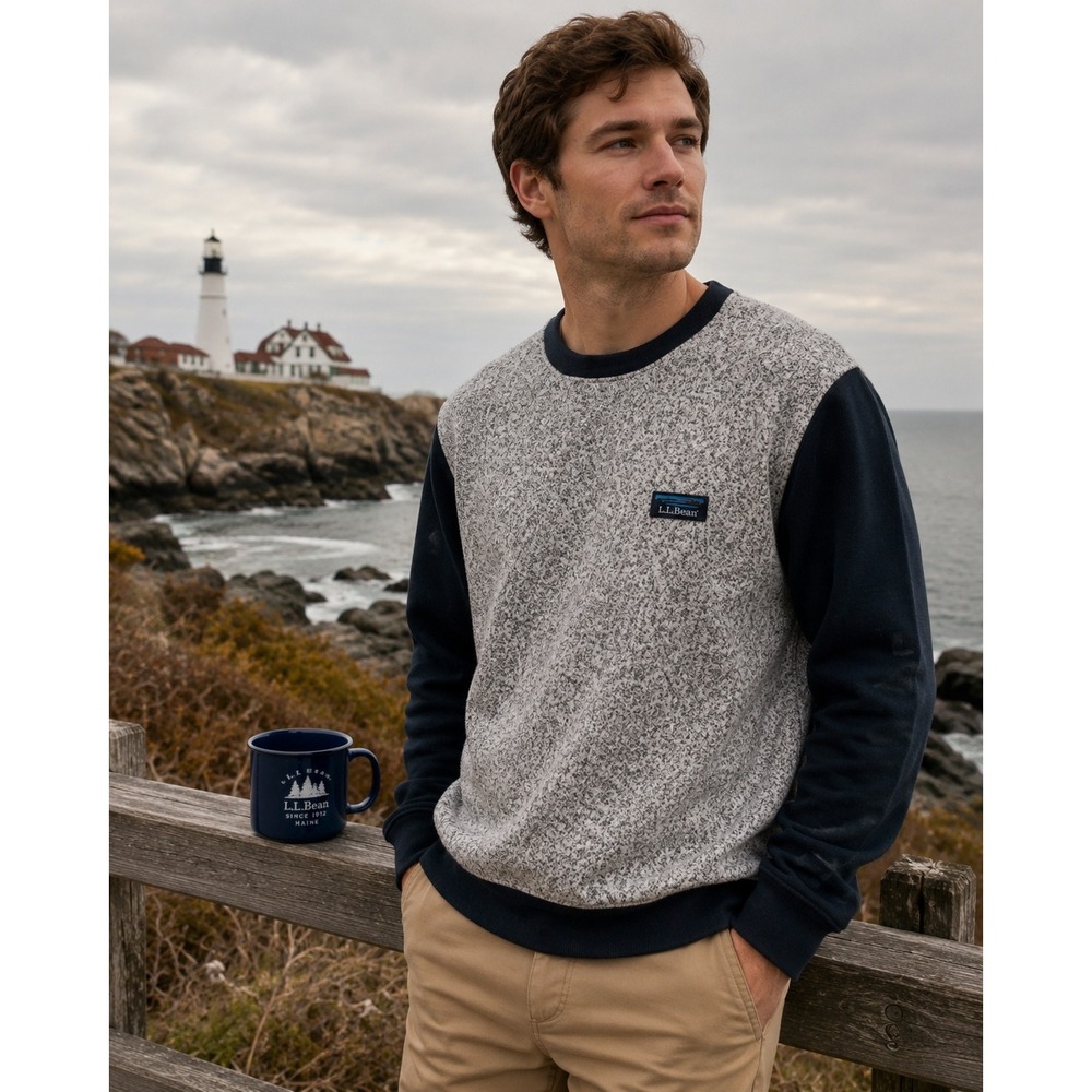 L.L.Bean Sweatshirt Mens Small Gray Blue Outdoor Pullover Crewneck Cozy